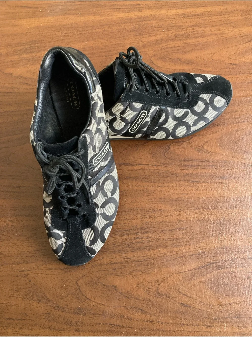 Coach Signature Logo Lace-Up Sneakers in Black and Gray